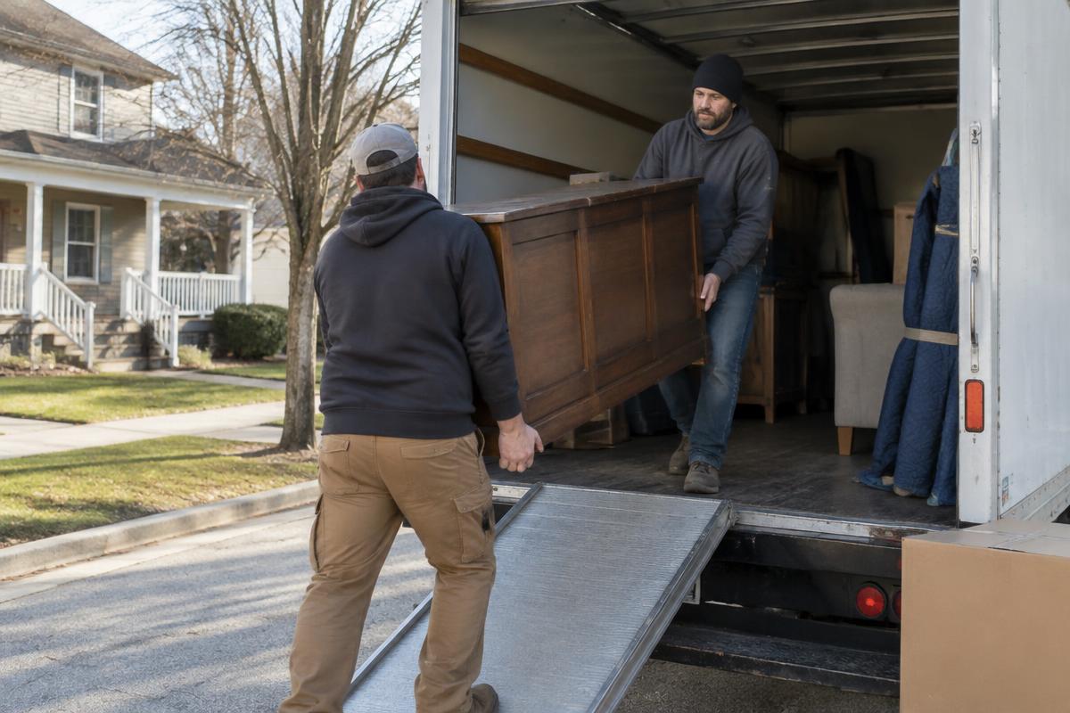 Crew loading a box truck
