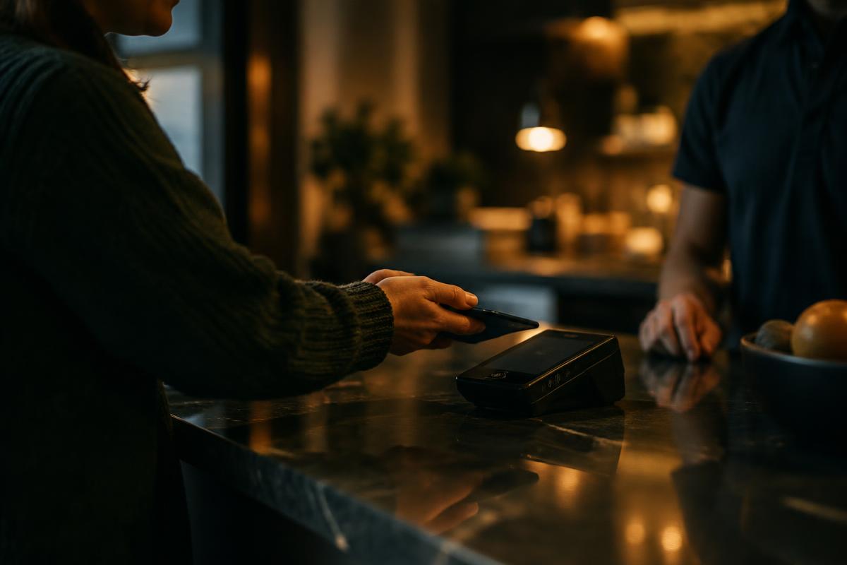Customer tapping a card on a phone reader